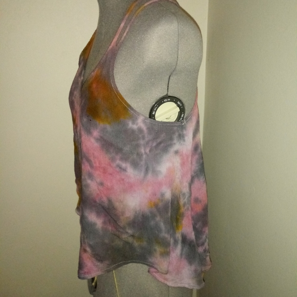Tie Dye Blouse, Tie Dye Cross Back Blouse, Pink Gray Yellow Tie Dye Tank - Picture 6 of 12